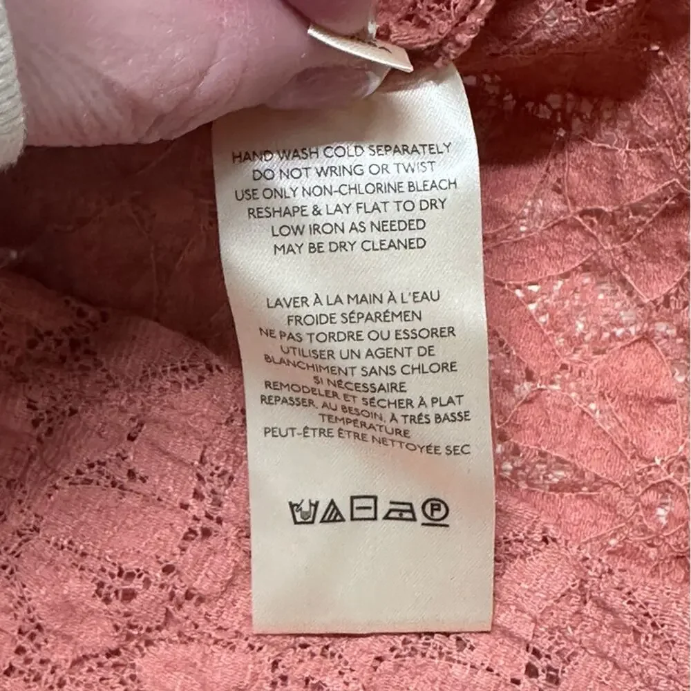 EUC | Free People | Lilah Lace Long Sleeve Top | Peach/Ivory | Small